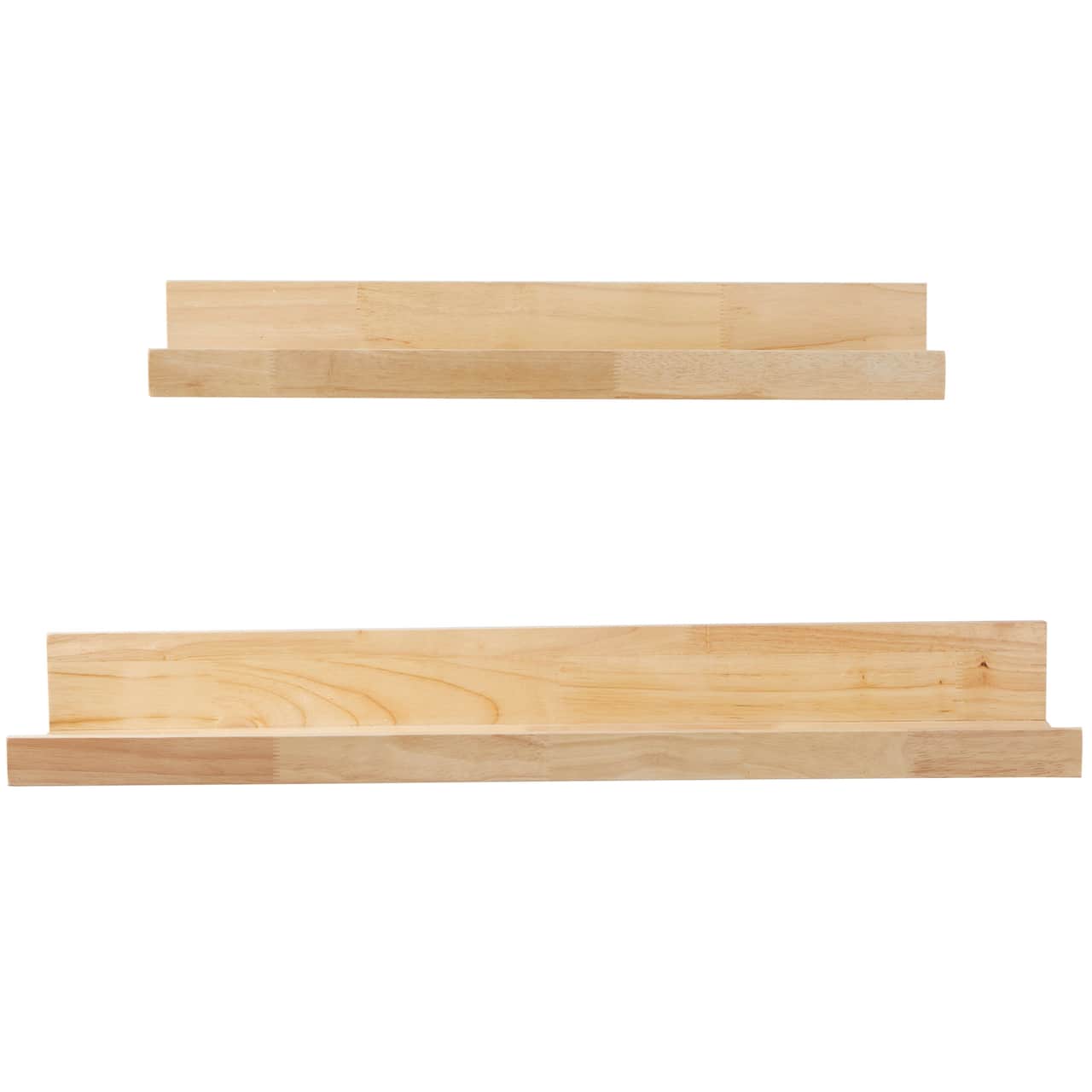 Light Brown Wood 2 Shelves Wall Shelf with Lip Set of 2 18", 24"